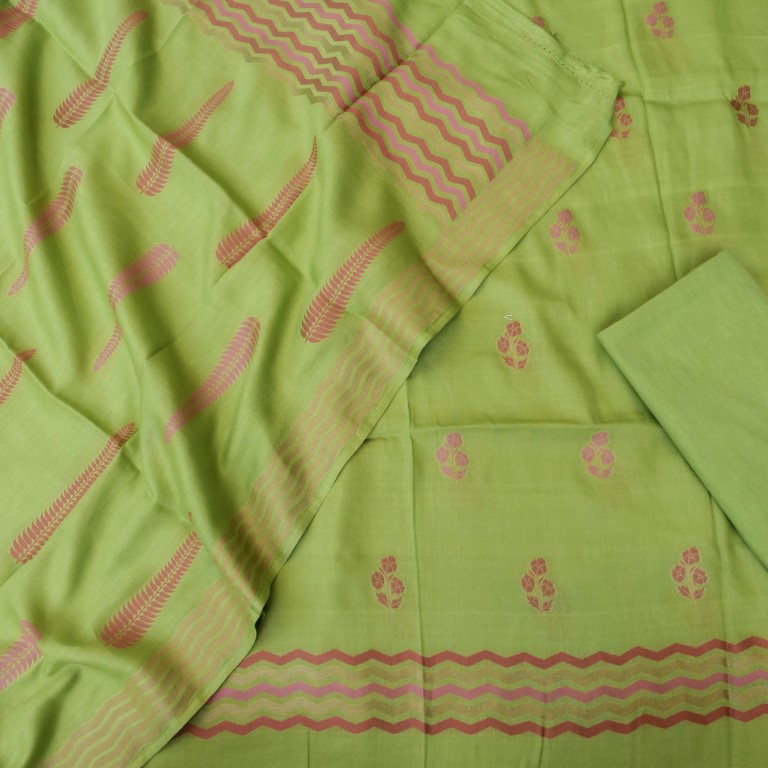Green Cotton Silk Banarasi Unstitched Suit Fabric