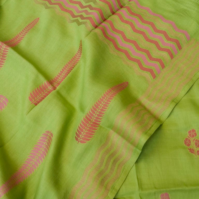 Green Cotton Silk Banarasi Unstitched Suit Fabric