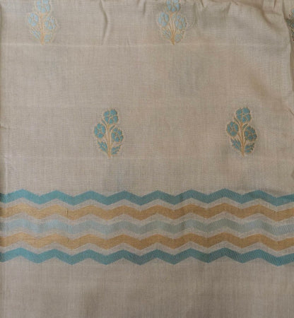 Beige Cotton Silk Banarasi Unstitched Suit Fabric
