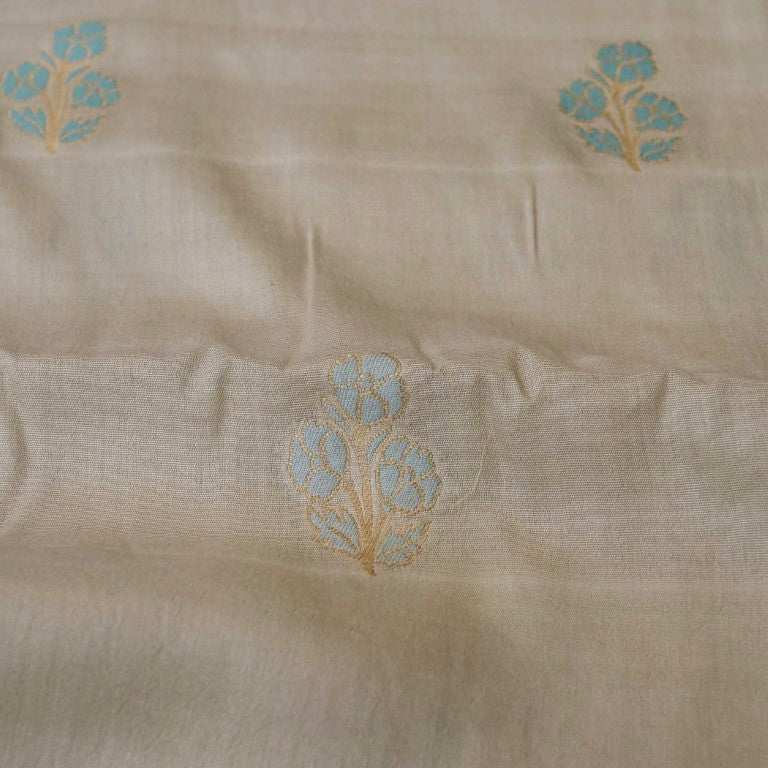 Beige Cotton Silk Banarasi Unstitched Suit Fabric