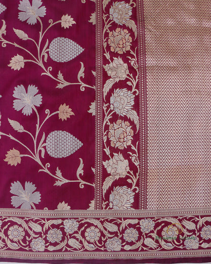 Maroon Handloom Kataan Silk Kadhua Jaal Banarasi Silk Saree