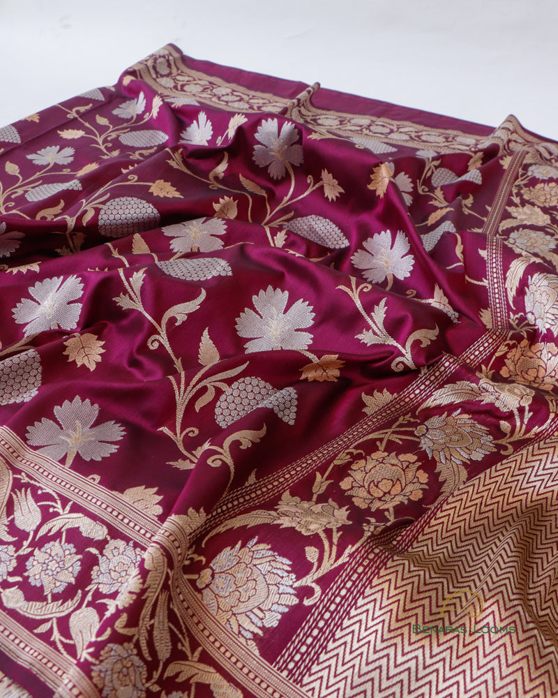 Maroon Handloom Kataan Silk Kadhua Jaal Banarasi Silk Saree