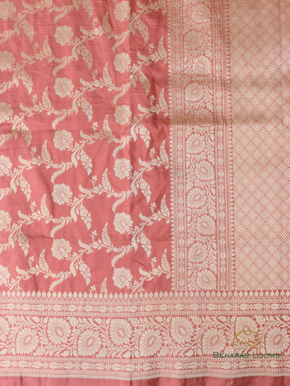 Peach Handloom Kataan Silk Kadhua Jangla Banarasi Saree