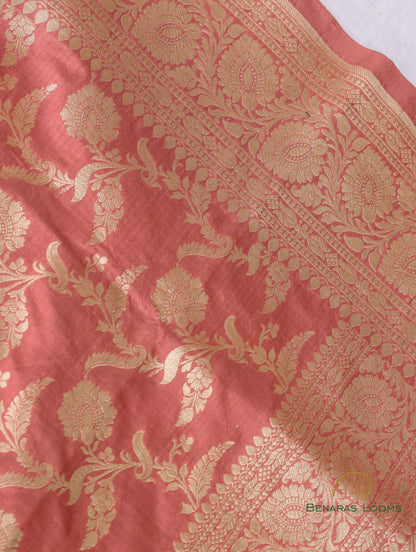 Peach Handloom Kataan Silk Kadhua Jangla Banarasi Saree
