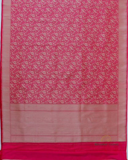 Pink Handloom Kataan Silk Shikargah Banarasi Saree