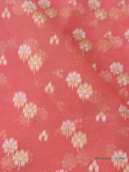 Peach Handloom Cotton Butidar Banarasi Saree