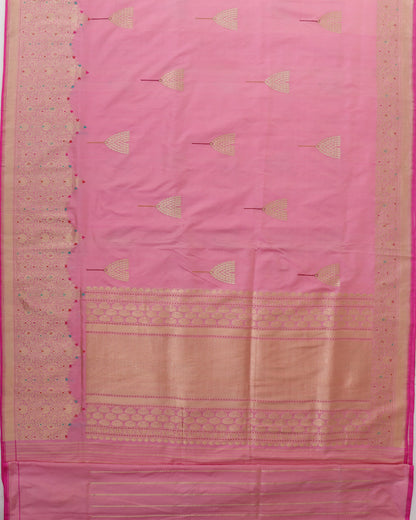 Pink Pure Kataan Silk Handloom Kadhua Buti Banarasi Saree