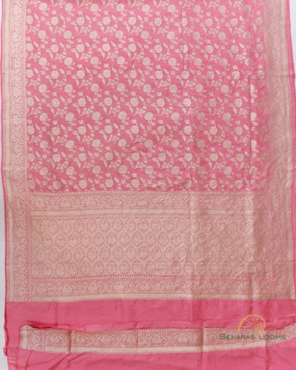 Pink Handwoven Pure Kataan silk Jangla Banarasi Saree