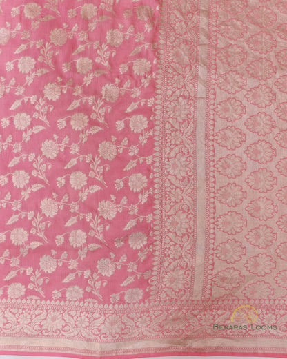 Pink Handwoven Pure Kataan silk Jangla Banarasi Saree