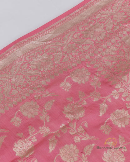 Pink Handwoven Pure Kataan silk Jangla Banarasi Saree