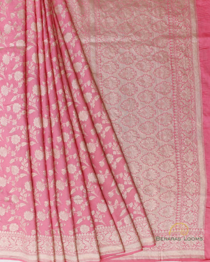Pink Handwoven Pure Kataan silk Jangla Banarasi Saree