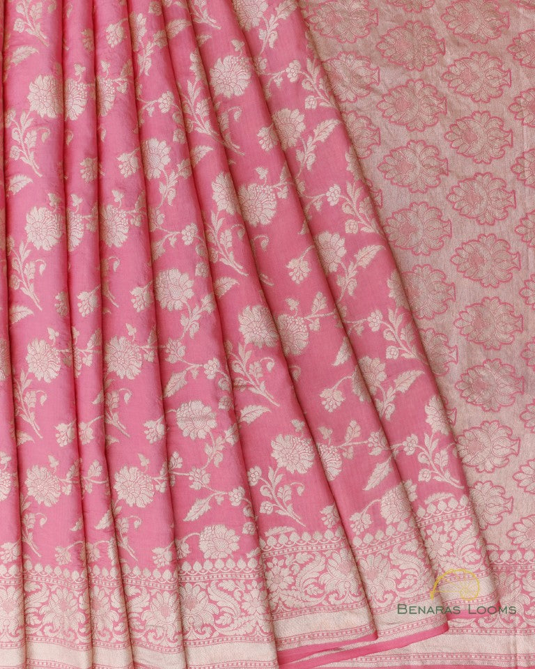 Pink Handwoven Pure Kataan silk Jangla Banarasi Saree