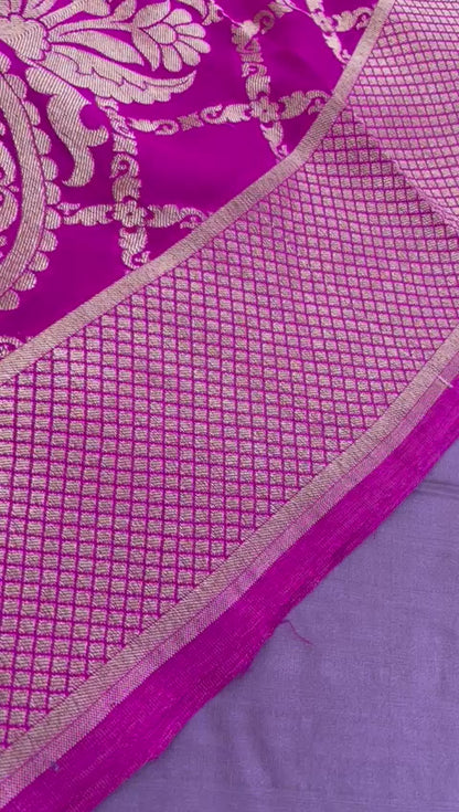 Purple Handwoven Pure Kataan Silk Banarasi Suit Fabric