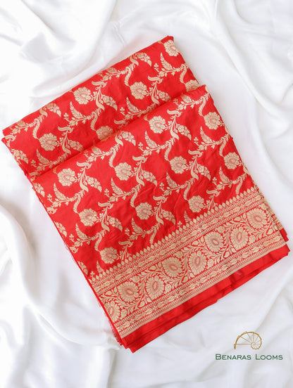 Red Handloom Pure Silk Kadhua Jangla Banarasi Saree