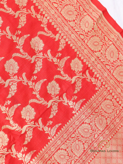 Red Handloom Pure Silk Kadhua Jangla Banarasi Saree