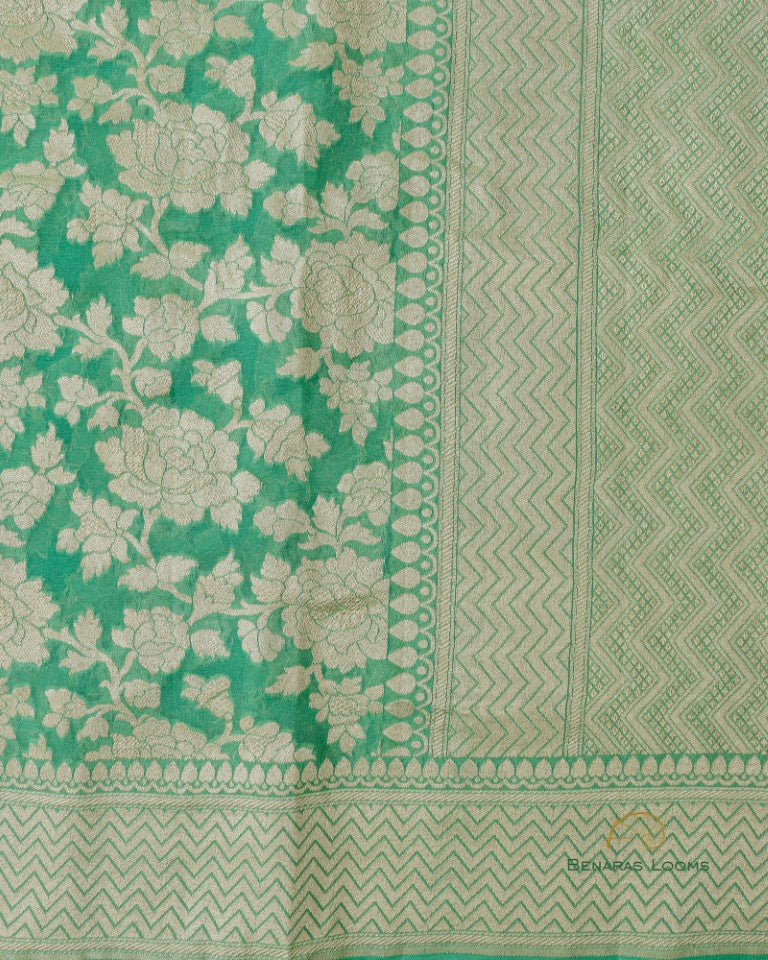 Green Handloom Georgette Jaal Banarasi Saree