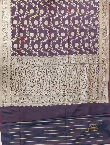 Wine Handloom Kataan Silk Kadhua Jaal Banarasi Saree