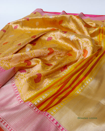 Yellow Handloom Kataan Silk Banarasi Silk Saree