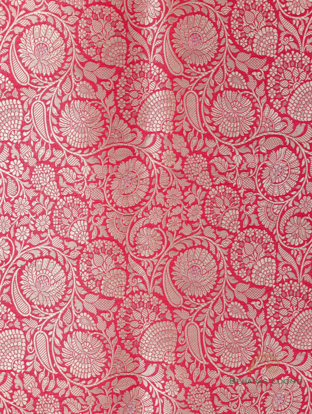 Pink Handwoven Pure Kataan Floral Jaal Fabric