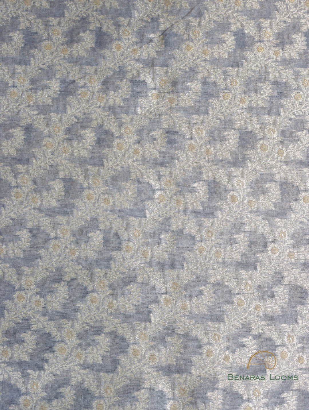 Grey Handwoven Pure Silk Cotton Banarasi Fabric