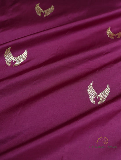 Wine Handwoven Pure Silk Banarasi Fabric