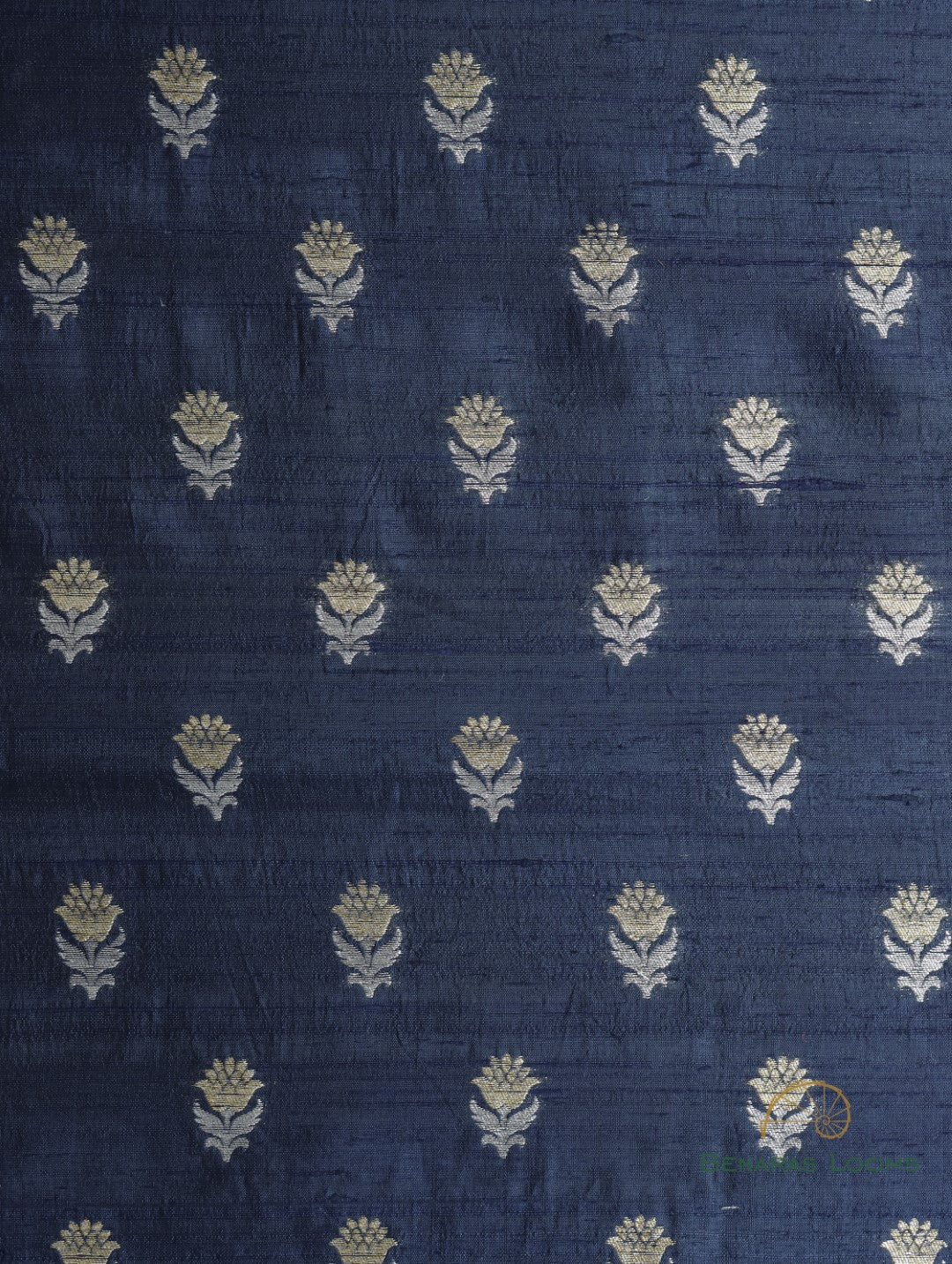 Blue Black Handwoven Pure Raw Silk Fabric