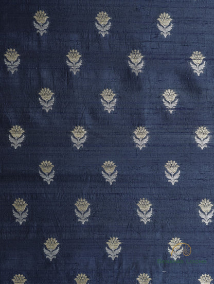 Blue Black Handwoven Pure Raw Silk Fabric
