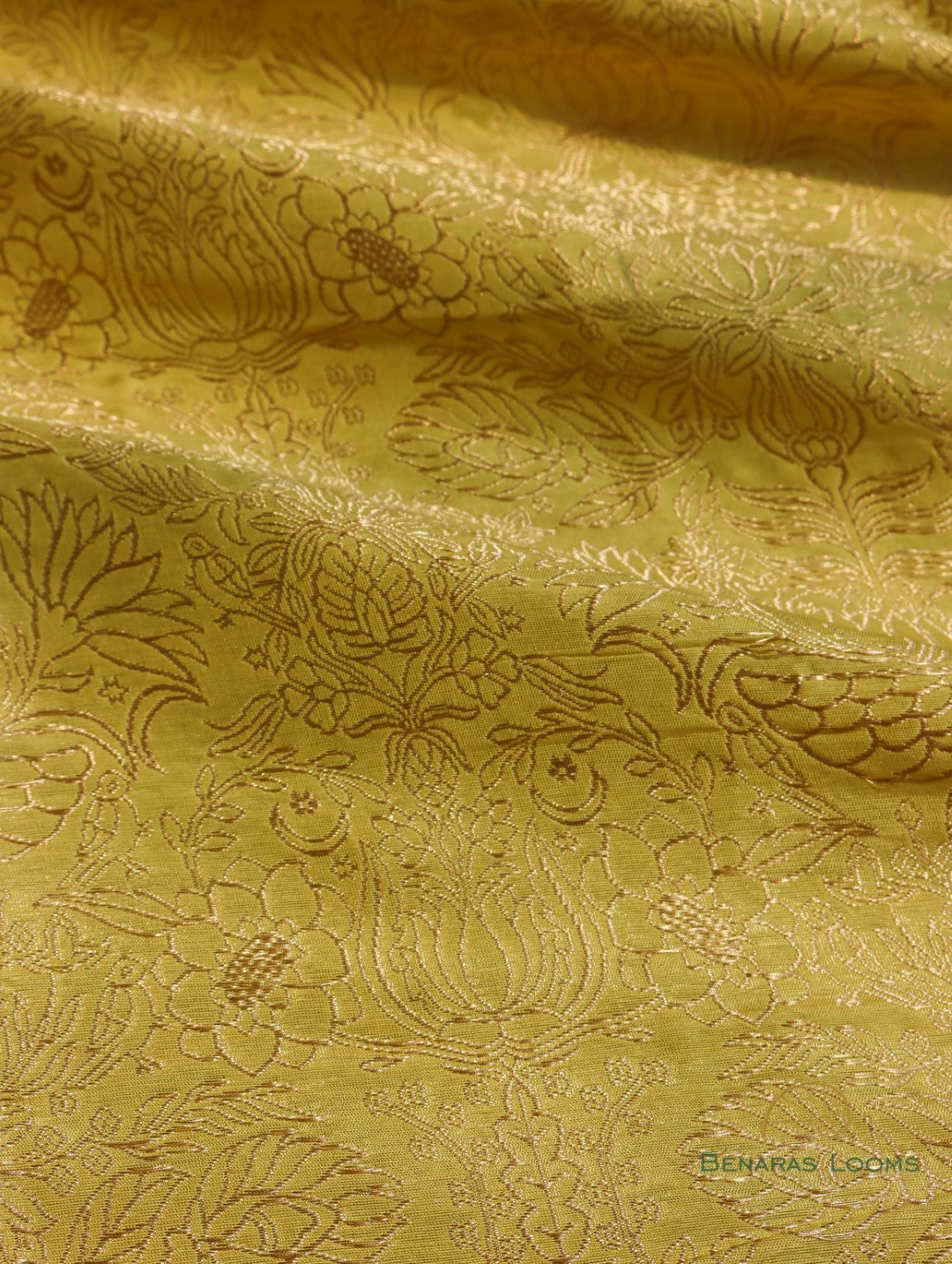 Yellow Handwoven Pure Kataan Silk Banarasi Fabric