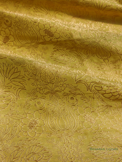 Yellow Handwoven Pure Kataan Silk Banarasi Fabric