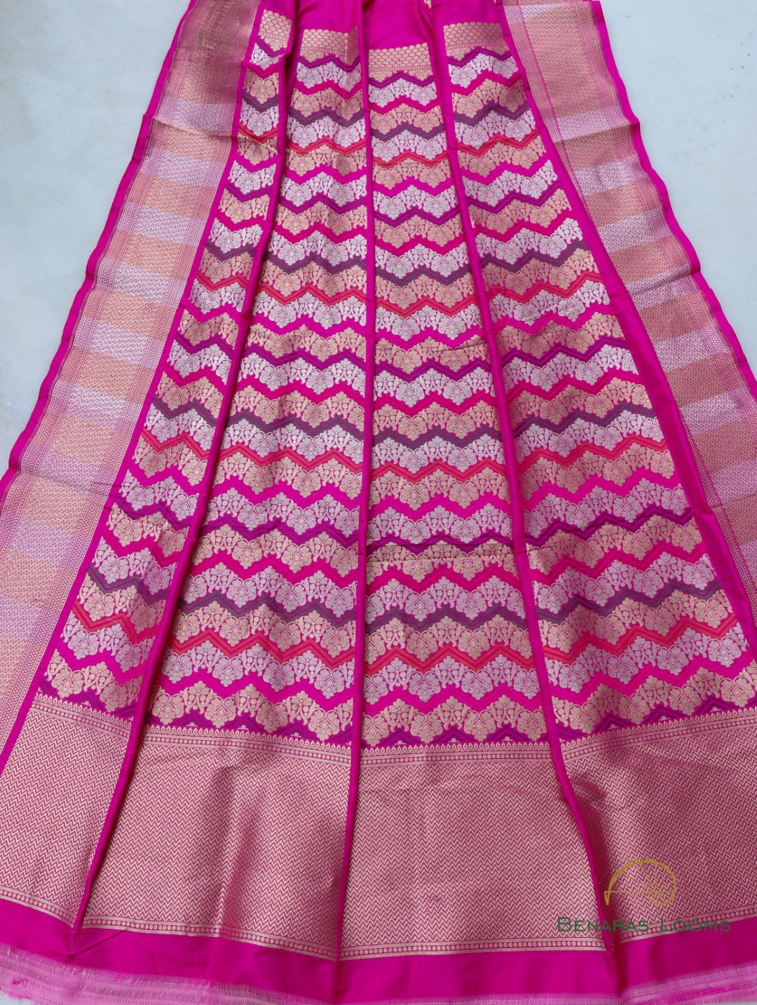 Kanika Pink Handwoven Pure Silk Banarasi Rangkaat Lehenga
