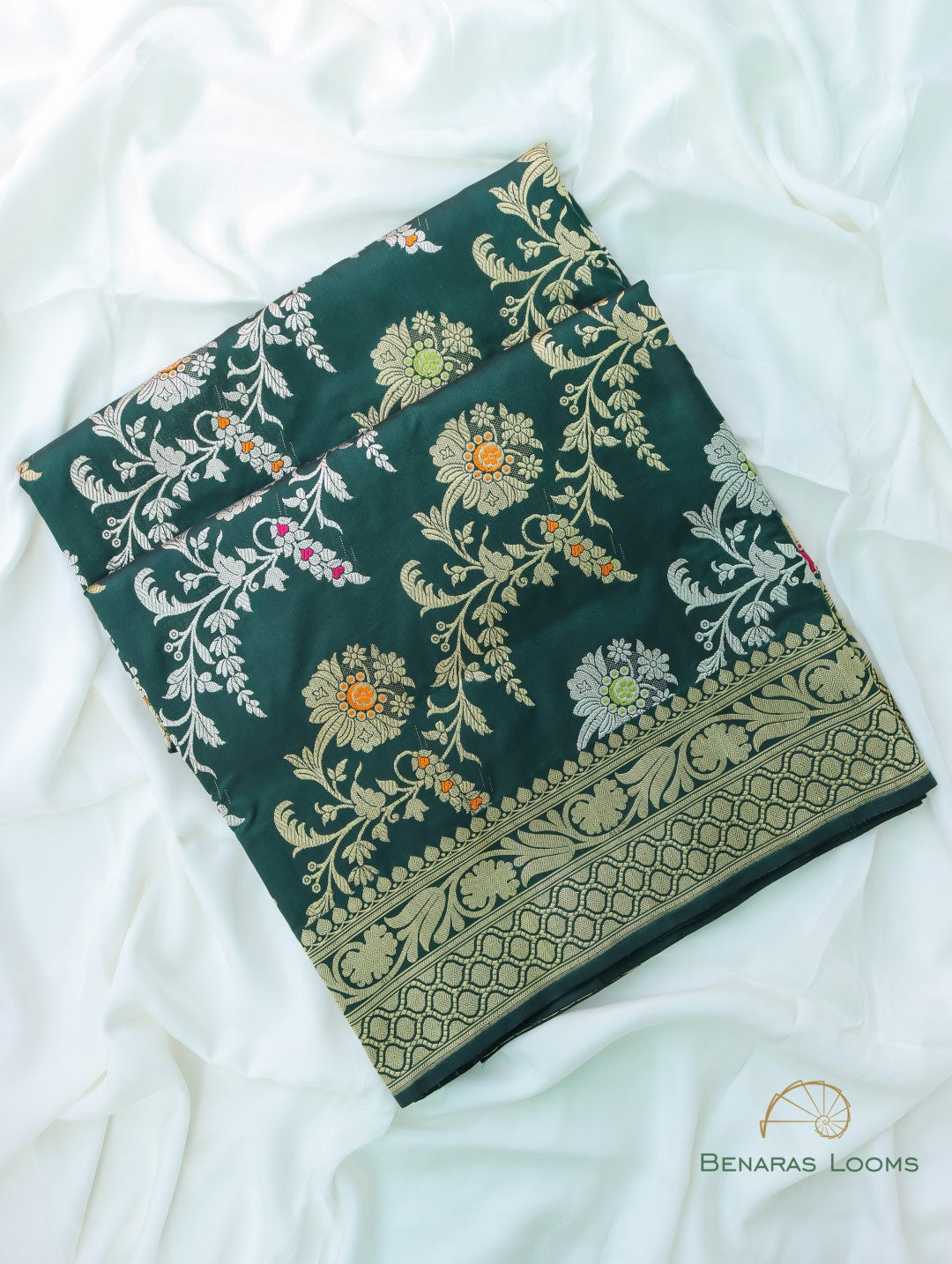 Green Handwoven Pure Kataan Silk Kadhua Jangla Banarasi Saree