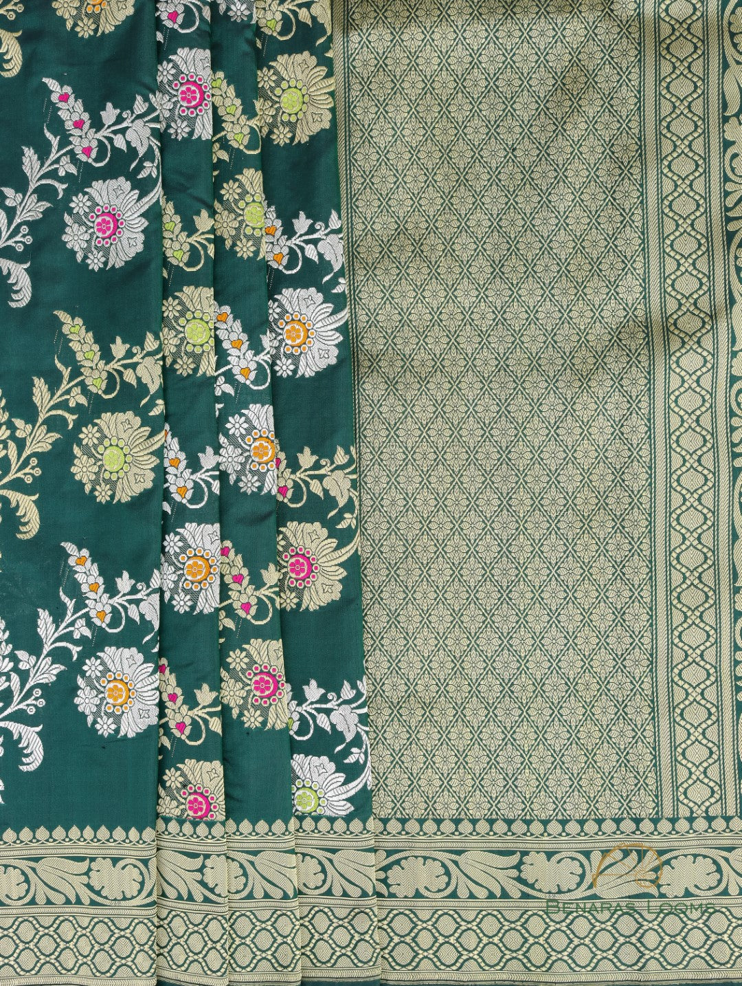 Green Handwoven Pure Kataan Silk Kadhua Jangla Banarasi Saree