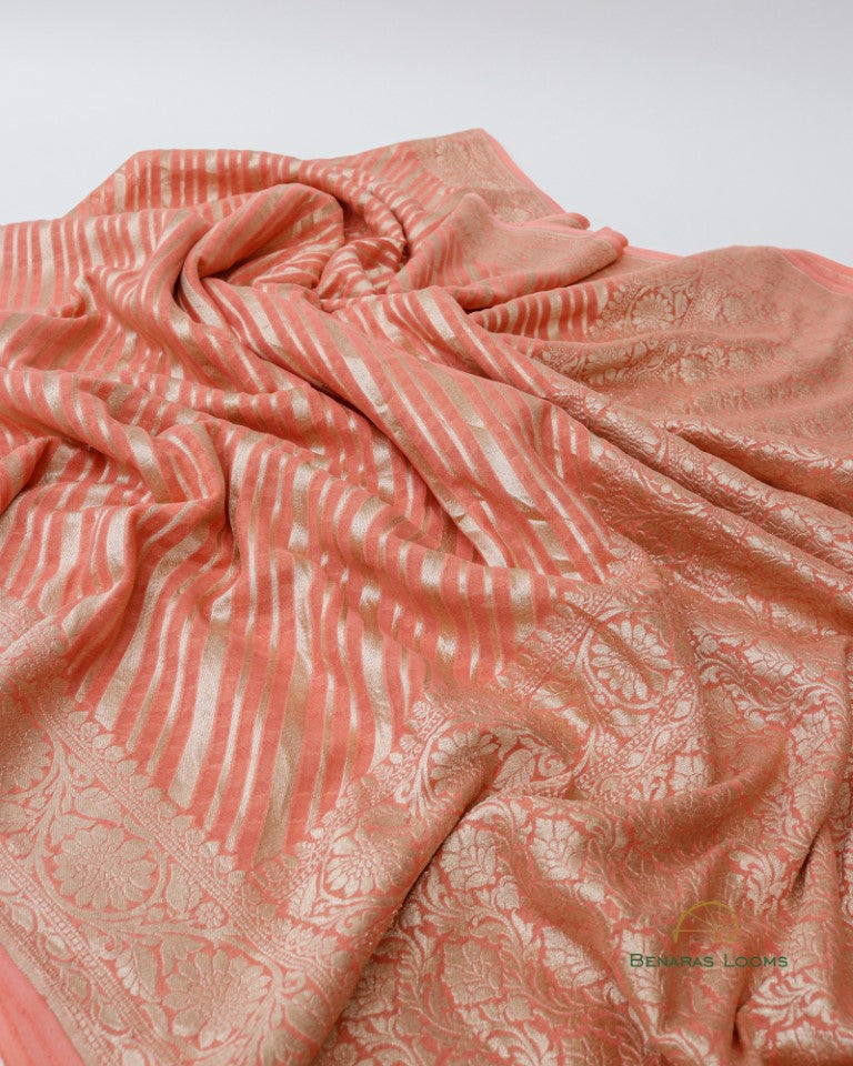 Peach Handwoven Pure Khaddi Georgette Saree
