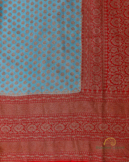 Teal Blue Handwoven Pure Khaddi Georgette Benarasi saree