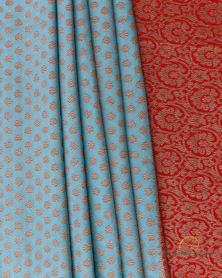 Teal Blue Handwoven Pure Khaddi Georgette Benarasi saree