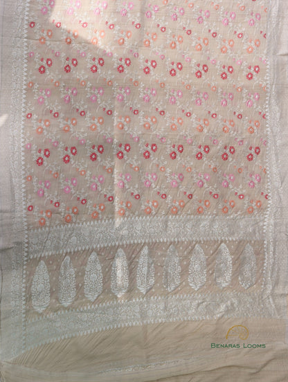 Handwoven Pure Tussar Silk Banarasi Saree with Meenakari