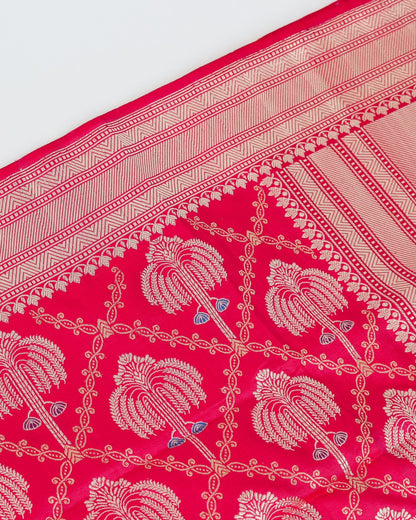 Pink Handwoven Pure Kataan Silk Kadhua Jangla Banarasi Saree