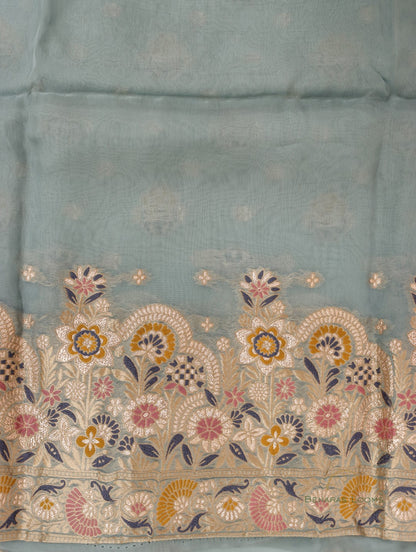 Gray Handwoven Banarasi Pure Organza Silk Unstitched Suit Set