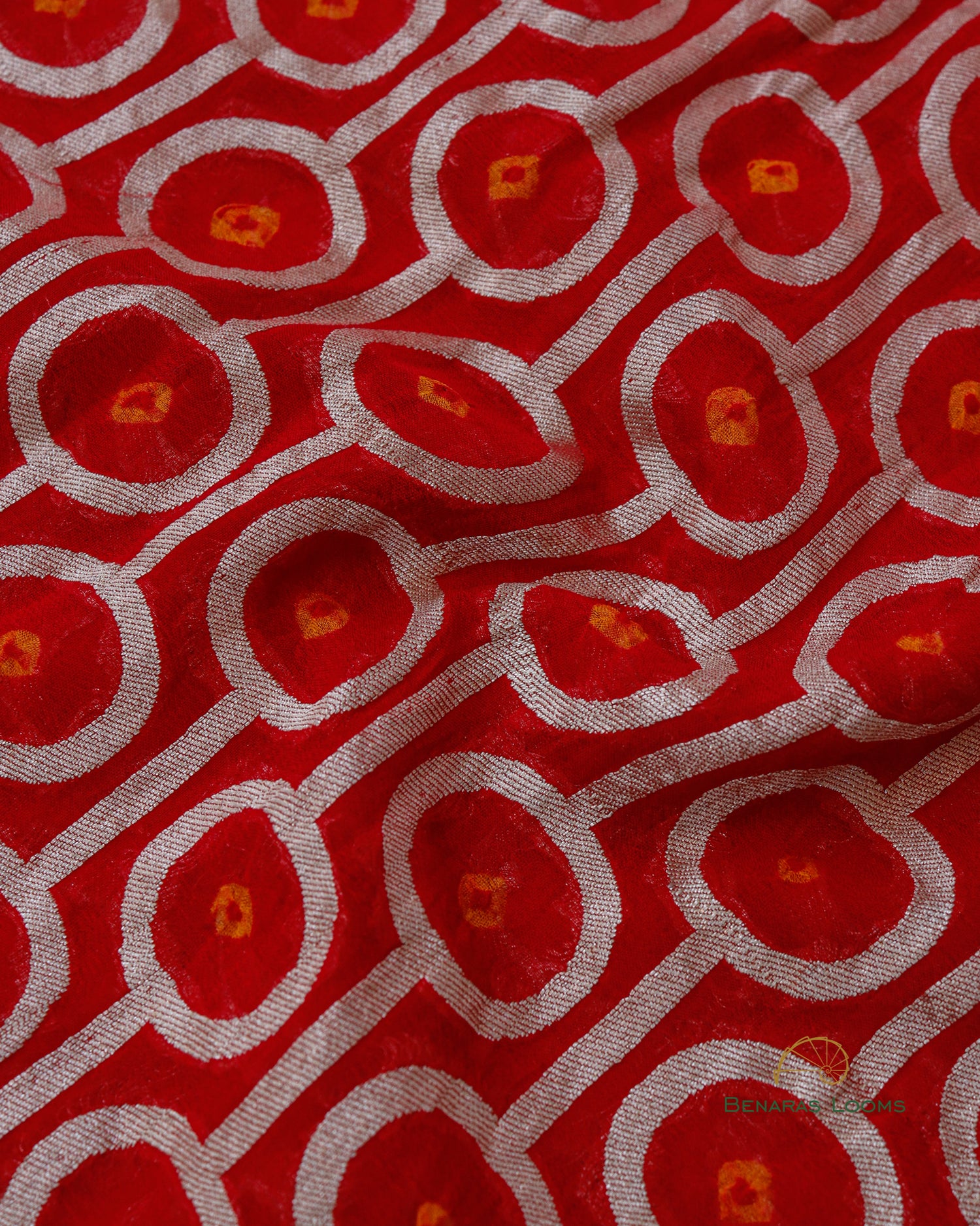 Red Handwoven Pure Georgette Bandhani Dupatta