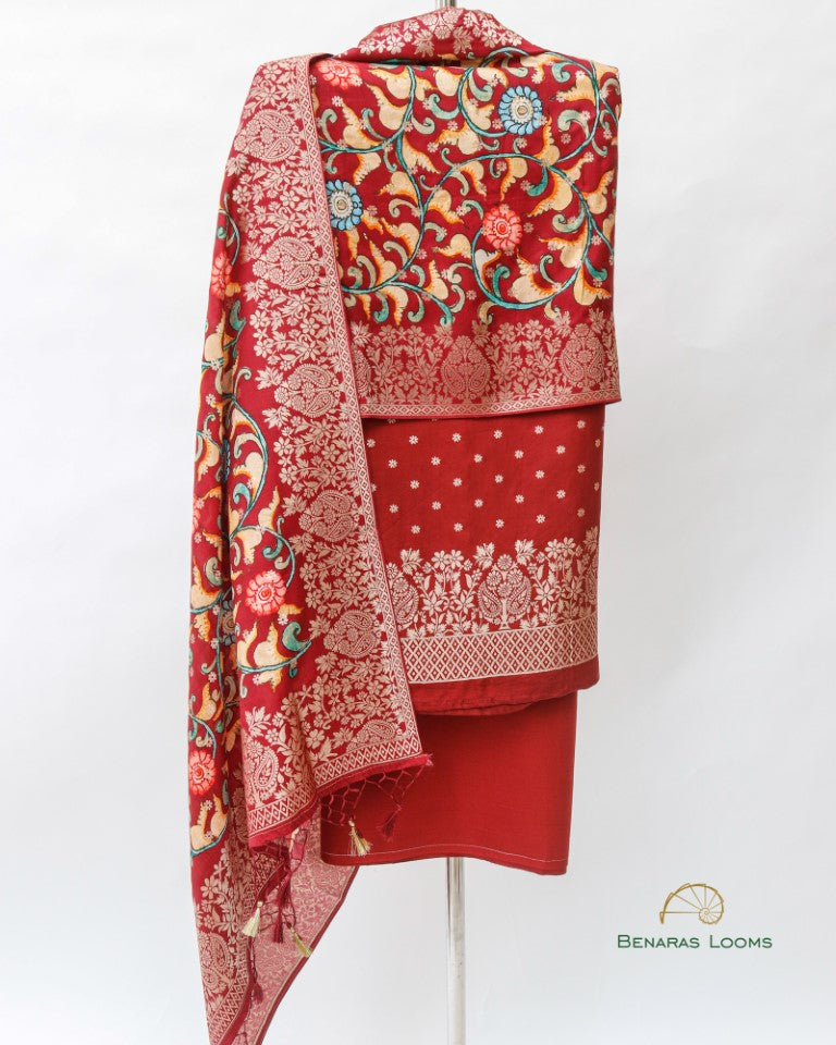 Maroon Handwoven Chanderi Silk Unstiched Suit Set