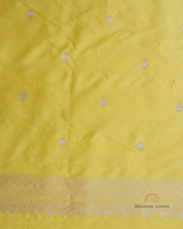 Lemon Yellow &amp; Pink Handwoven Pure Kataan Silk Banarasi Three Piece Suit Set