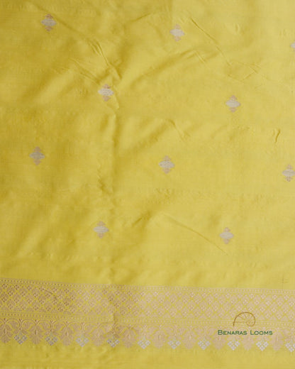 Lemon Yellow &amp; Pink Handwoven Pure Kataan Silk Banarasi Three Piece Suit Set