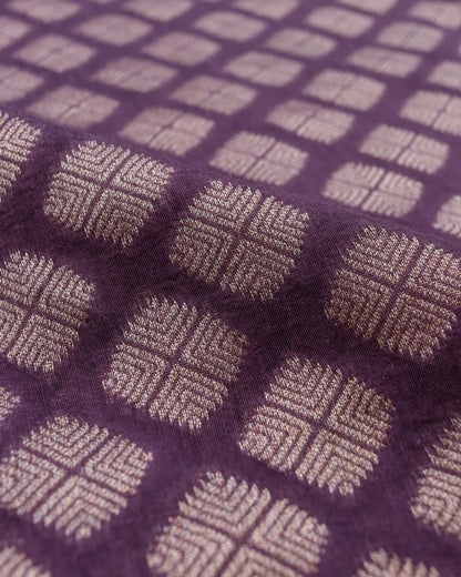 Plum Handwoven Kataan Silk Butidar Banarasi Fabric