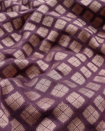 Plum Handwoven Kataan Silk Butidar Banarasi Fabric