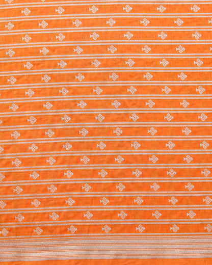 Orange Handwoven Pure Kataan Silk Banarasi Fabric