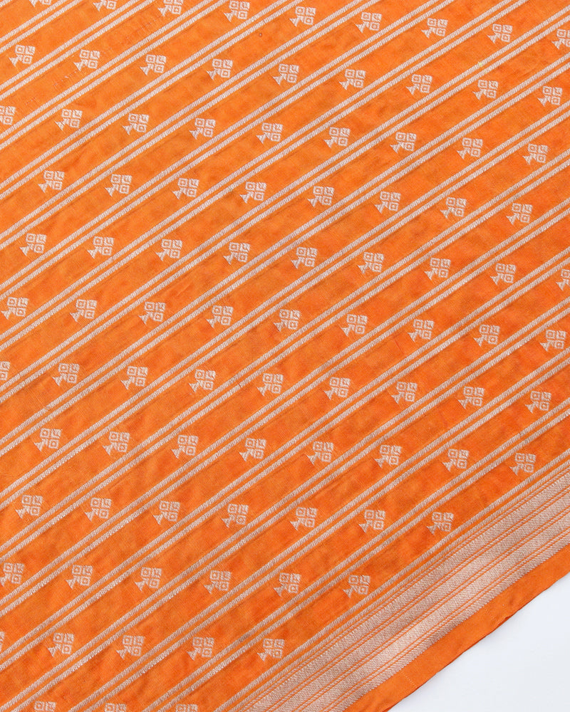 Orange Handwoven Pure Kataan Silk Banarasi Fabric