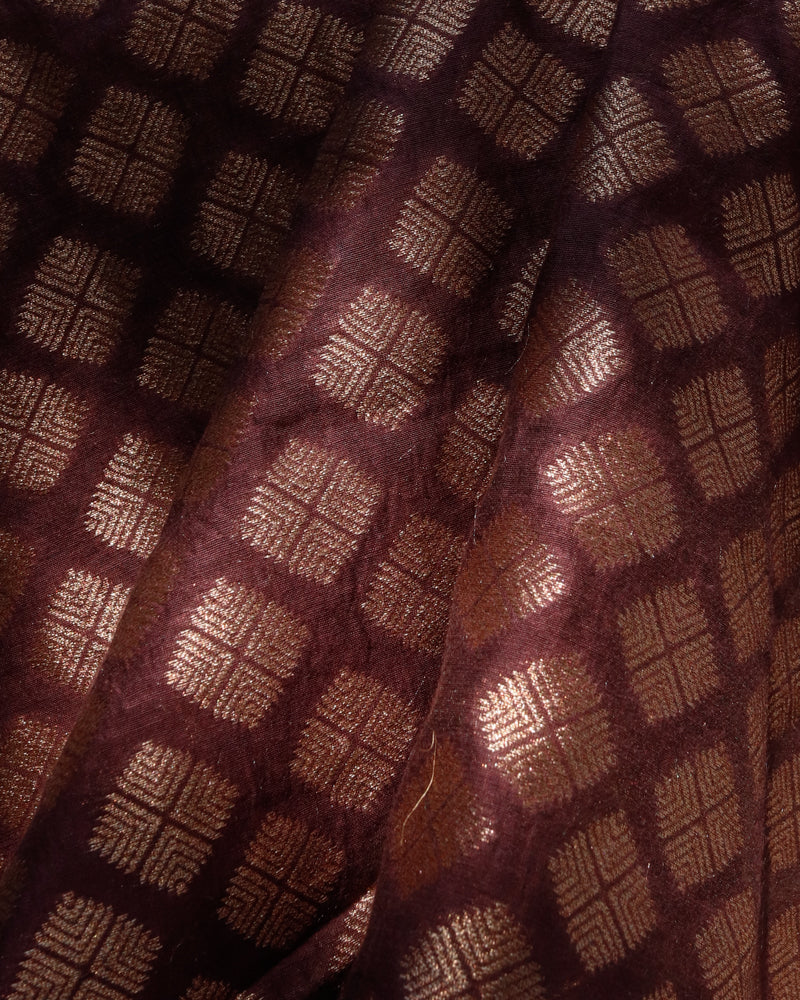 Plum Handwoven Kataan Silk Butidar Banarasi Fabric