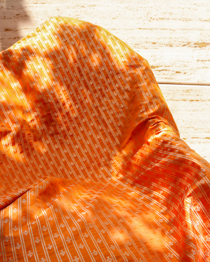 Orange Handwoven Pure Kataan Silk Banarasi Fabric