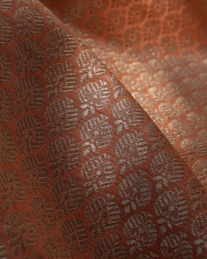 Peach Handwoven Pure Kataan Silk Brocade Fabric