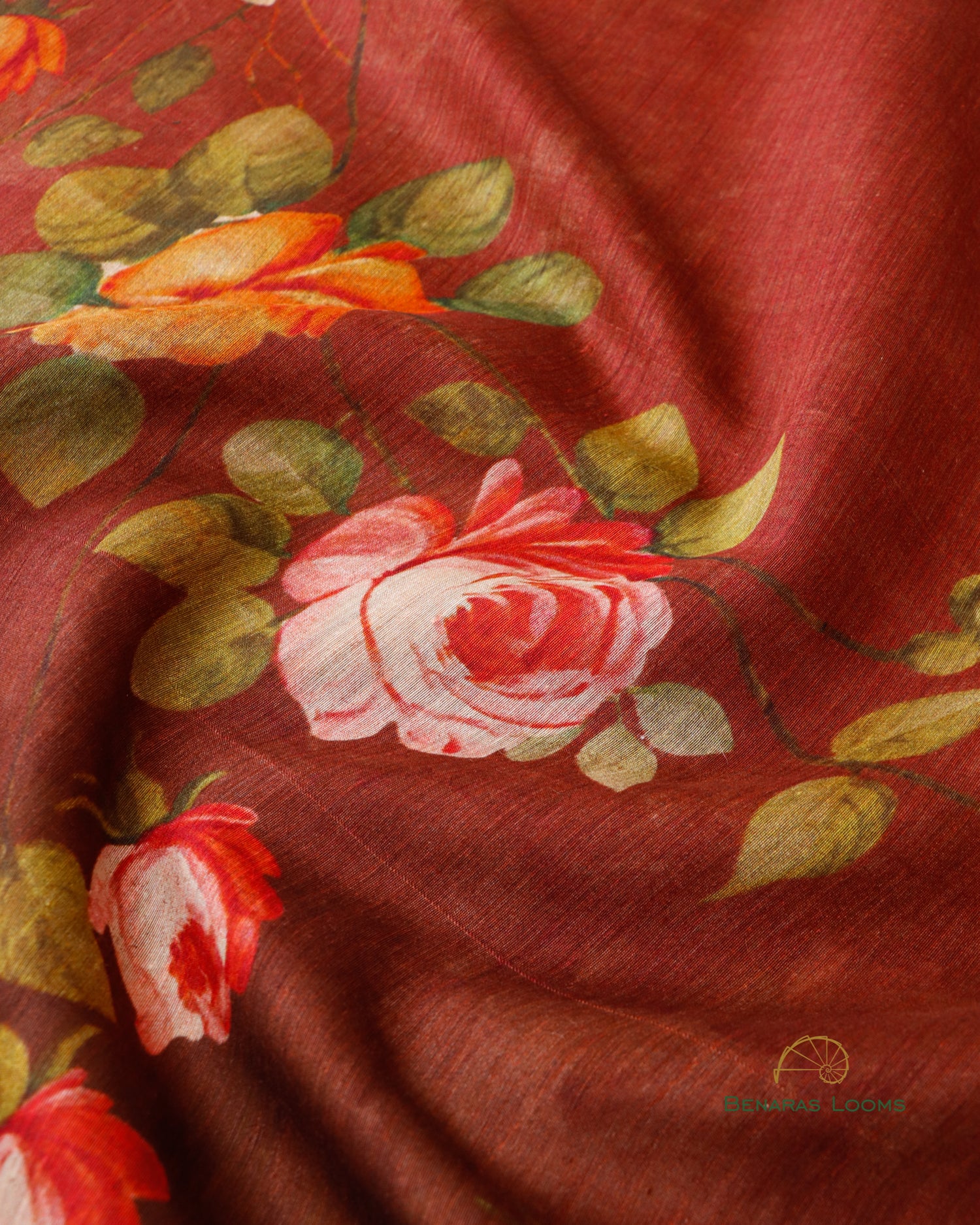 Brown Pure Munga Silk Floral Digial Print Dupatta